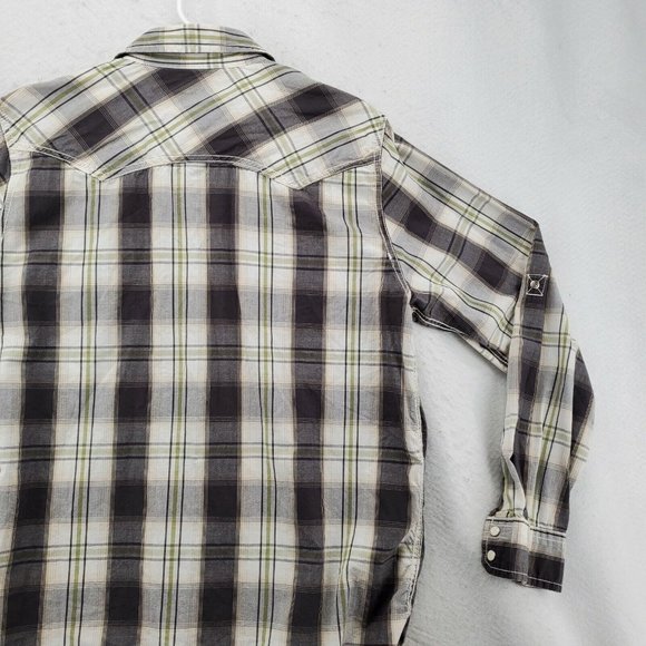 GPH Supply Co. Shirt Men's Pearl Snap Up Long Roll-Tab Sleeve Plaid Gray Medium - Picture 12 of 12